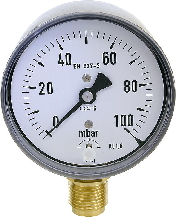 Kapselfedermanometer KP 80.4 0-100 mbar, DN15 (1/2"), Ø 80 mm