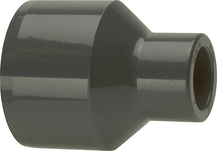 PVC-U - Klebefitting Reduktion lang, 75 x 40 mm, mit Klebstutzen u. Klebmuffe