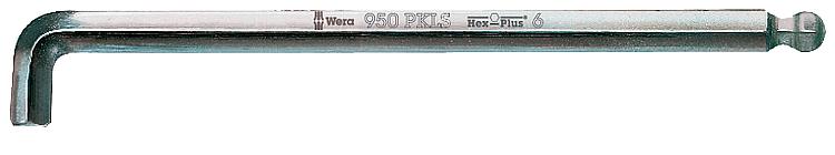 Winkelschlüssel WERA verchromt 6-kant mit Kugelkopf, 8,0x200mm kurzer Schenkel