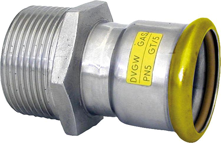 Edelstahl-Pressfitting Gas Uebergangsmuffe A.G., M-Kontur 76,1 mm x DN 65 (2 1/2")