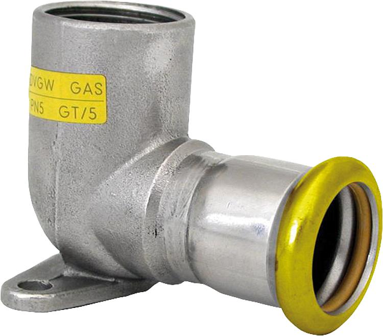 Edelstahl Pressfitting Gas Deckenwinkel 90° mit IG 18 x 1/2, M-Kontur