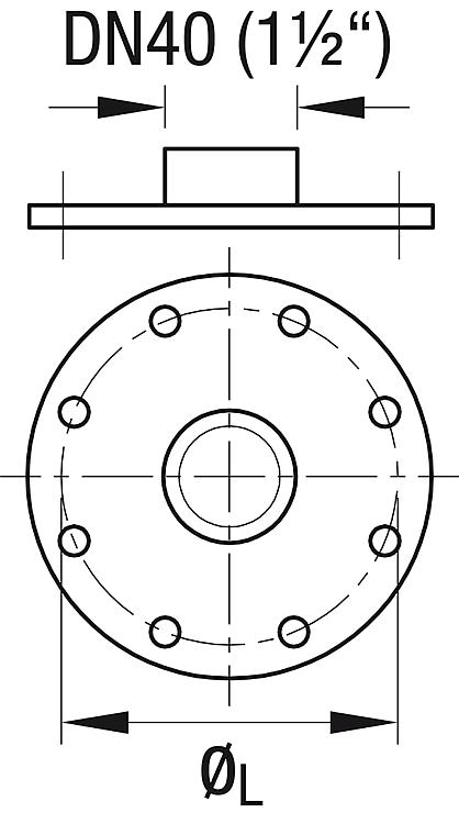Flanschplatte mit Dichtung Edelstahl 290 mm Muffe DN 40 (1 1/2``)