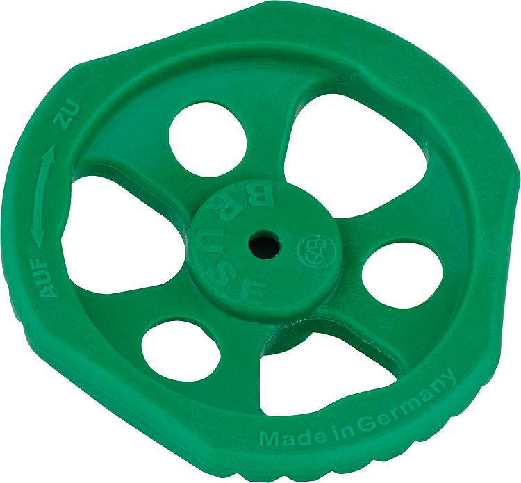 Handrad D=85mm, SW9 zu DN50 (2") Oberteile Farbe: grün