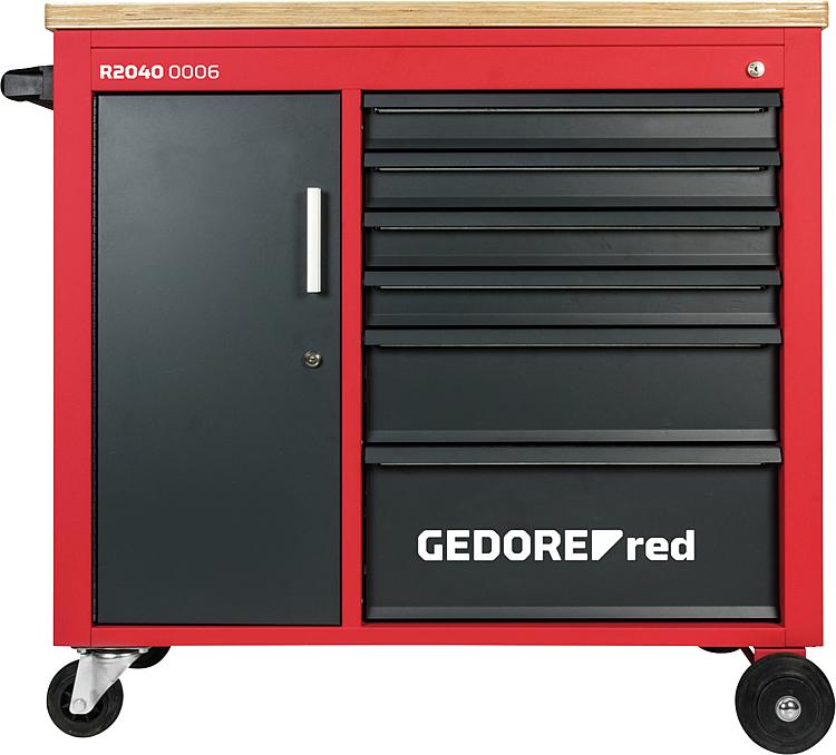 Werkstattwagen GEDORE red mit 6 Schubladen und Holzarbeits- platte