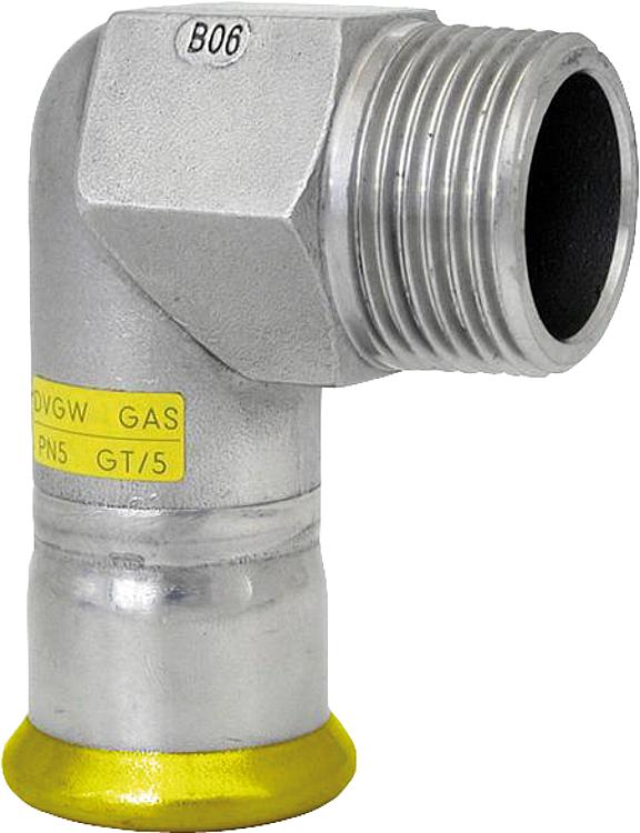 Edelstahl Pressfitting Gas Übergangswinkel 90° mit AG, 28 x 1, M-Kontur