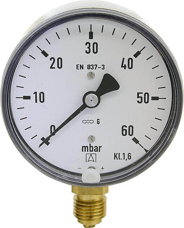 Kapselfedermanometer,Edelstahl KP 63.8 DN8 1/4" radial 0-160 mbar