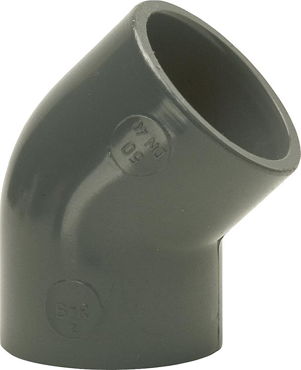 PVC-U - Klebefitting Winkel 45°, 75 mm, beidseitig Klebemuffe