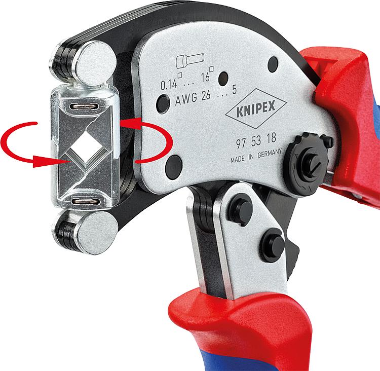 Crimpzange KNIPEX Twister16 mit 360° drehbarem Crimpkopf und automatischer Einstellung