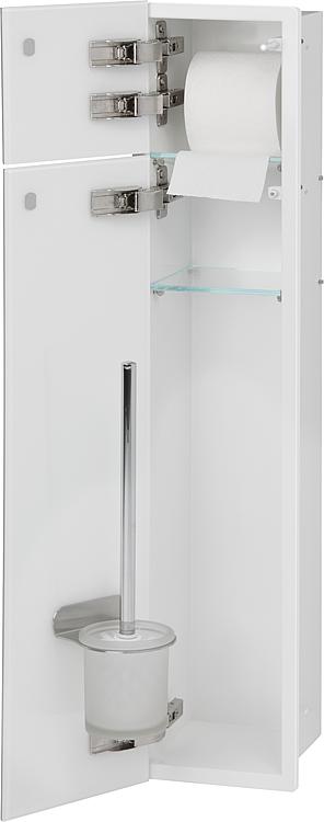 WC-Wandcontainer, innen weiss, 2 weissen Glastüren,1 Leerfach BxH:180x825mm, Anschlag links