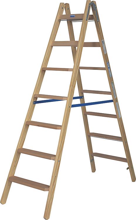 Stufen-Sprossen-Doppel-Leiter (Holz), Arb. Höhe 3,25m Leiterhöhe 1,90m 2x7