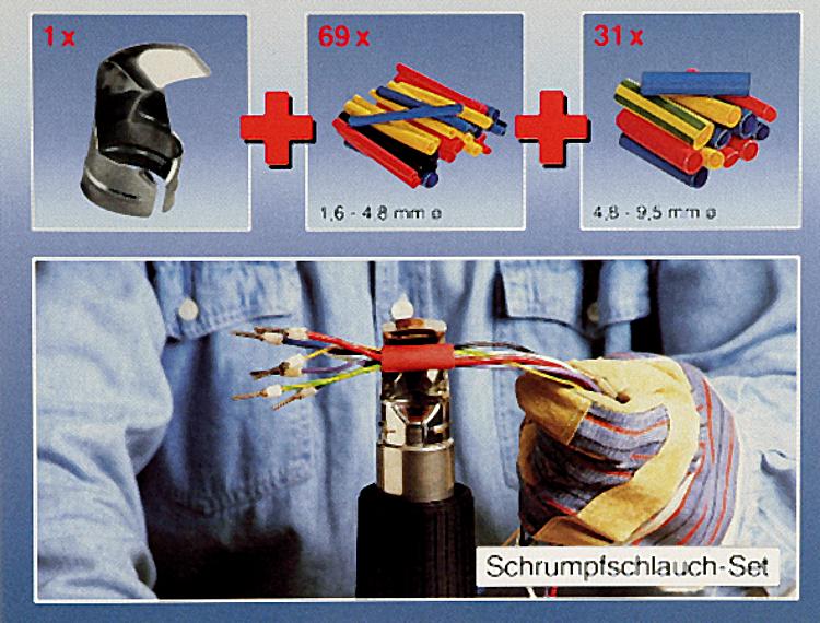 Schrumpfschlauch - Set, inkl. Reflektordüse, Schrumpfschläu- chen 1,6-4,8 mm und 4,8-9,5 mm