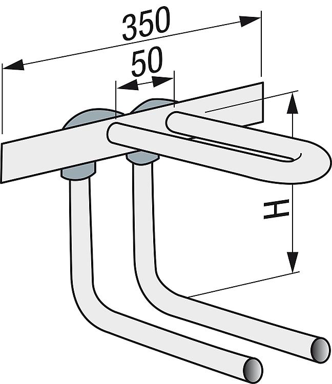 Wandanbindung mit Rohrbogeneinheit aus MSV Rohr 16 x 2,0mm, Höhe 200mm in S-Form ohne Isolierung
