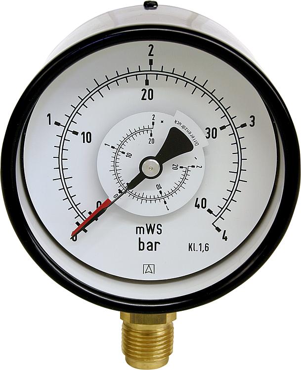 Rohrfeder-Differenzdruck- Manometer RF 100 D 2xG 1/2" radial 0-0,6 bar