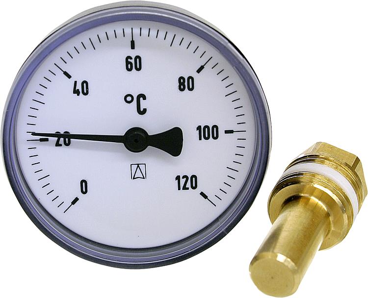 Bimetall-Zeigerthermometer 0-120 °C 63 mm durch., Kunststoffgehäuse