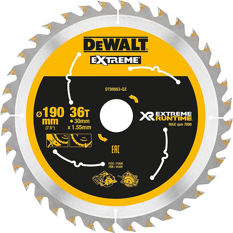 Kreissägeblatt DeWalt, DT99563 XR Extreme Runtime 36Z 190/30mm f. Handkreissäge