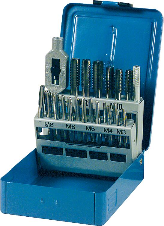 Handgewindebohrersatz mit Gewindebohrern M 3 - M 12 in Stahlblechkassette