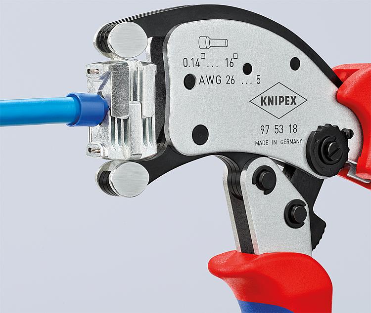 Crimpzange KNIPEX Twister16 mit 360° drehbarem Crimpkopf und automatischer Einstellung