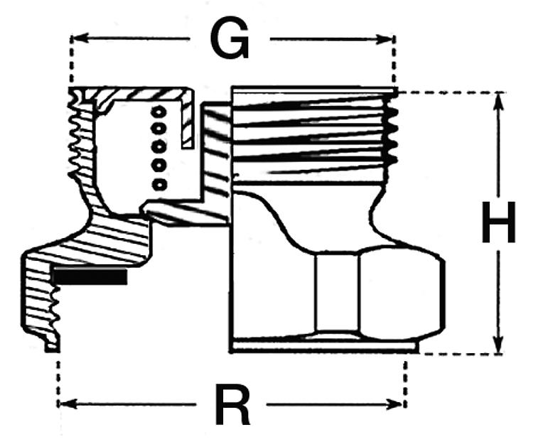 Schwerkraftbremse TS24 DN15 (1/2") mit DN25 (1") AG/IG