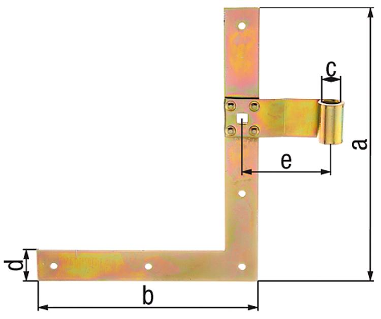 Fensterladen-Winkelband gerade, unten rechts+oben links, 250 mm Ø 13 mm, gelb verzinkt