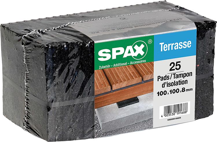 Terrassenpads SPAX zum Schutz der Holzunterkonstruktion Masse: 100x100x8mm, 1 Bündel mit 25 Stück