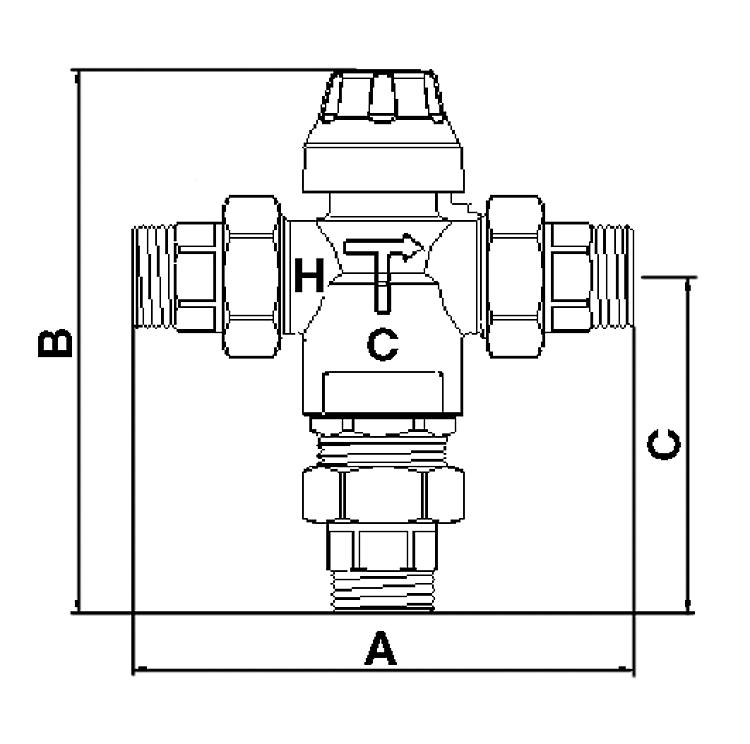 Thermomischer Easyflow Typ 739, DN25, 20-45°C, kv 4 Anschlüsse: AG DN20 (3/4")