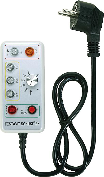 Testavit Schuki 2K Steckdosenprüfgerät mit FI-Tester 10 - 500 mA, inkl. Bereitschaftstasche