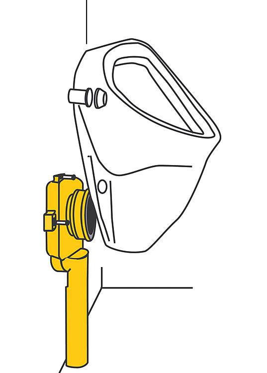 PE-Urinal-Absaugsiphon Abgang senkrecht für 50 mm Rohr weiss