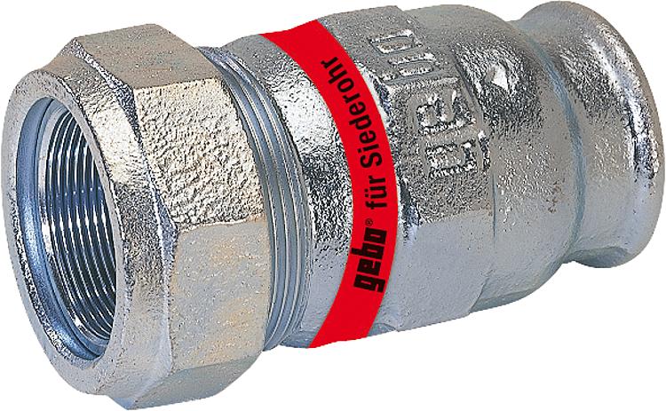 Temperguss-Klemmverbinder mit IG Wasser, PN10, Typ I 11/4" Stahlrohr x 44,5mm Siederohr