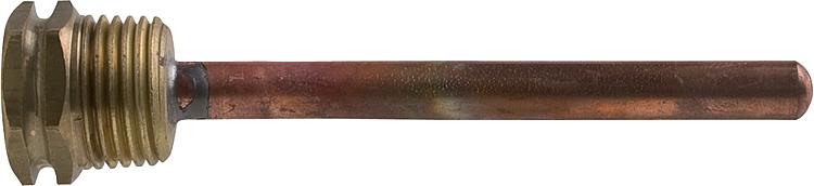 Tauchhülse 1/2" Messing, DN15x16mm, Rohrlänge 100mm Kupfer, geformte Version