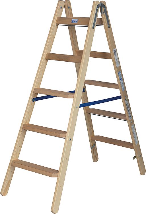 Stufen-Sprossen-Doppel-Leiter (Holz), Arb. Höhe 2,75m Leiterhöhe 1,40m 2x5