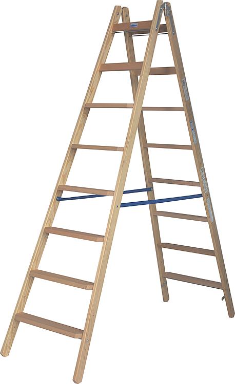 Stufen-Sprossen-Doppel-Leiter (Holz), Arb. Höhe 3,50m Leiterhöhe 2,15m 2x8